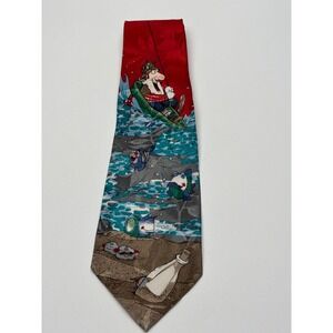 Designs by A. Rogers Mens Fishing Novelty Tie Red Floral Jacquard Graphic Tie